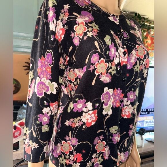 Ann Taylor Loft Floral Multi Color Cardigan sz M - Picture 3 of 6